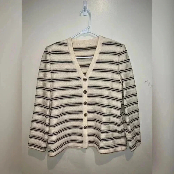 St. John Gold White And Black Metallic Striped Cardigan NEW - Picture 4 of 8